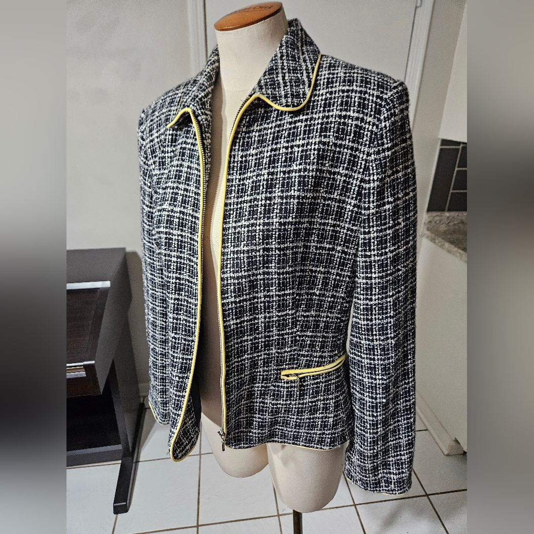 Bob Mackie Tweed Jacket With Yellow Trim Size 6